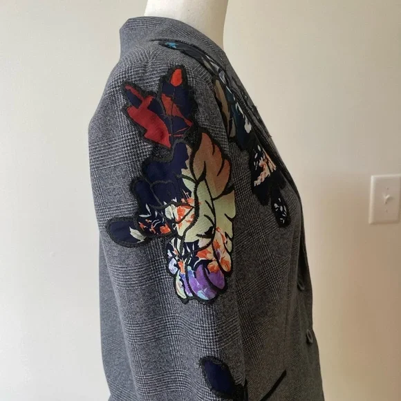 Vintage Alberto Makali Blazer Size 10 Blue Floral Appliqué Unique Maximalist - Picture 4 of 8